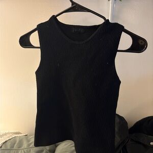 Black Ribbed Fitted Sleeveless Tank Top
